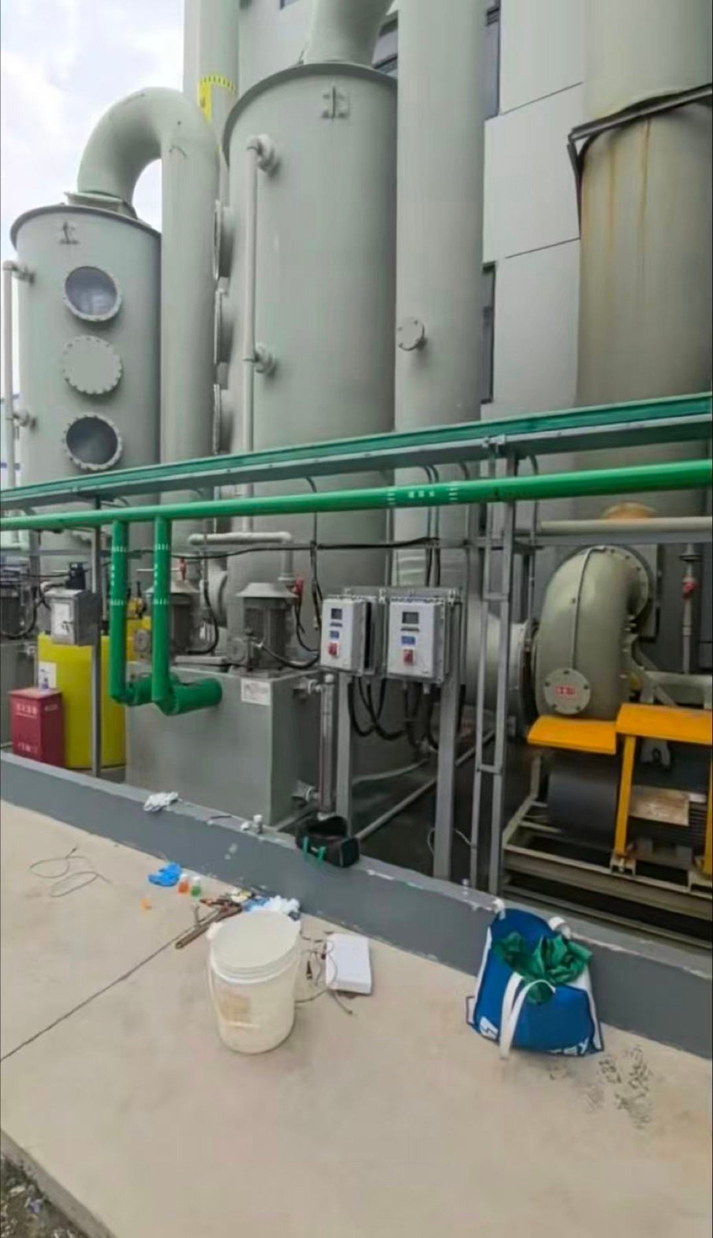 FRP exhaust scrubber towers at a chemical pharmaceutical production site